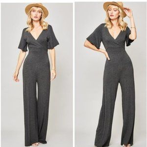 Gray V-Neck Jumpsuit NWT